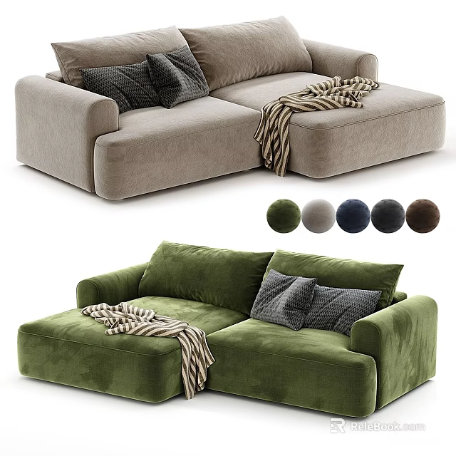 Modern Sectional Sofa with Pillows and Blanket and Multiple Color Options 3d model 
