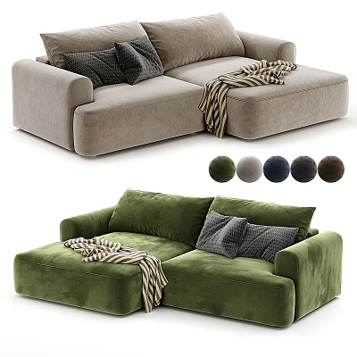 Modern Sectional Sofa with Pillows and Blanket and Multiple Color Options 3d model