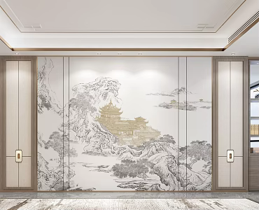 New Chinese background wall Tea room background wall 3d model