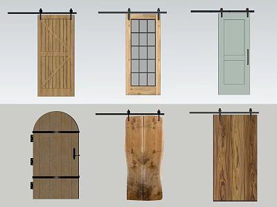 Barn Doors With Various Designs Including Wooden Frames Glass Panels And Arched Styles 3d model