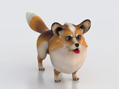 3D Reptile Model With Brown And White Fur Standing On White Background 3d model