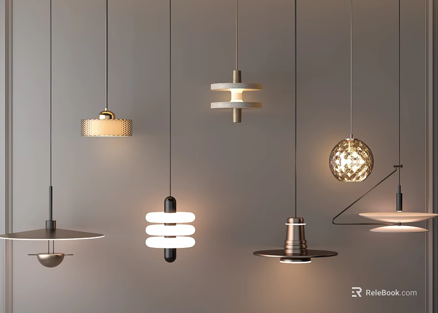 Modern Pendant Lights With Various Designs Different Shapes And Hanging Styles For Interior Lighting 3d model 