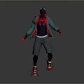 Game Movie Character with Hooded Green Jacket Spider Logo Blue Pants and Red Shoes