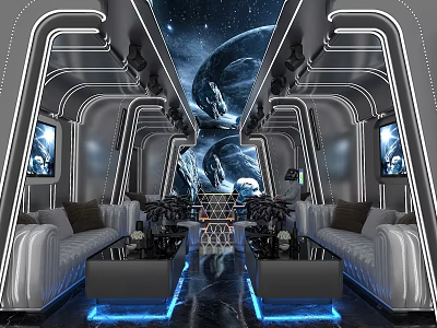 Modern KTV Interior Design With Futuristic Lighting Comfortable Seating And Entertainment Lounge 3d model