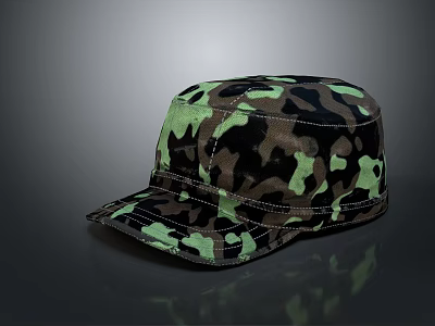 Stylish Camouflage Hat For Daily Wear With Green And Black Patterns 3d model