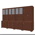 Brown Vintage Cabinet Featuring Glass Door Sections Open Shelves Drawers And Door Storage