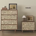 Modern Console Cabinet and Side Cabinet with Patterned Design Table Lamp Picture Frames Decorative Items 3d model