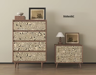 Modern Console Cabinet and Side Cabinet with Patterned Design Table Lamp Picture Frames Decorative Items 3d model