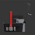 Essential Equipment And Open Toolbox With Pliers Hammer Tape Measure And Can