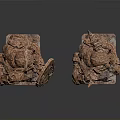Male Warrior Statues with Intricate Armor Shield Spear and Carved Details