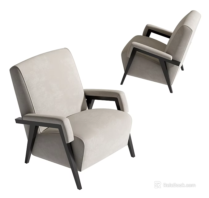 Modern Single Sofa In Beige Upholstery With Black Armrests And Minimalist Design 3d model 