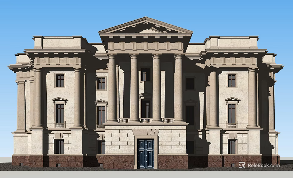 Classical European Architecture With Symmetrical Stone Facade Grand Columns And Pediment 3d model 
