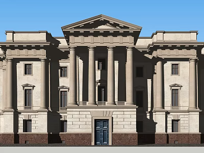 Classical European Architecture With Symmetrical Stone Facade Grand Columns And Pediment 3d model
