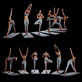 Women Practicing Various Yoga Poses In Athletic Wear With Shadow Effects