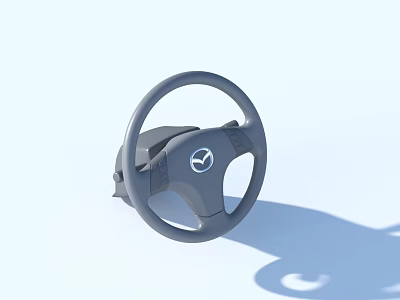 Car Steering Wheel Featuring Mazda Logo in Gray Color on Light Background 3d model
