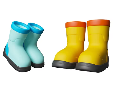 Stylish Light Blue and Yellow Rain Boots with Blue Orange Cuffs and Black Soles 3d model