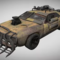 Rusty Modified Armored Car With Spiked Front And Roof Mounted Gear