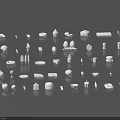 White 3D Model Small Objects With Various Shapes And Scattered Arrangement On Gray Background 3d model