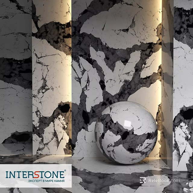 Decorative Marble Components With Black And White Texture Sphere And Wall Design 3d model 