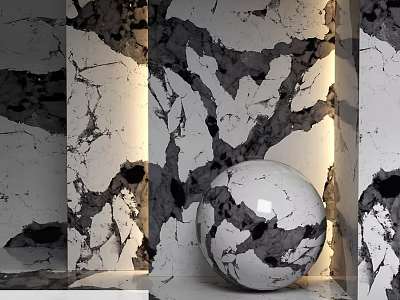 Decorative Marble Components With Black And White Texture Sphere And Wall Design 3d model