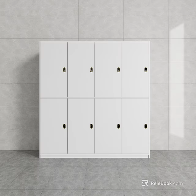 Modern White Wardrobe With Multiple Doors And Metal Handles In Gray Interior 3d model 