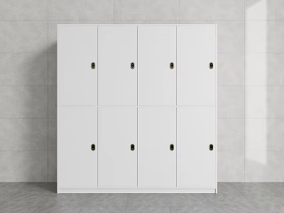 Modern White Wardrobe With Multiple Doors And Metal Handles In Gray Interior 3d model