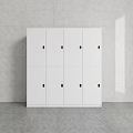 Modern White Wardrobe With Multiple Doors And Metal Handles In Gray Interior