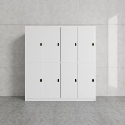 Modern White Wardrobe With Multiple Doors And Metal Handles In Gray Interior 3d model