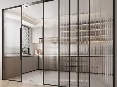 Modern Glass Sliding Doors With Metal Frame For Modern Kitchen Interior Design 3d model