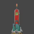 Vintage Red Industrial Fuel Pump With Green Control Box And Weathered Base