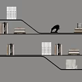 Modern Wall Mounted Bookshelf With Stacked Books And Decorative Items
