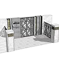Building Exterior Wall With Decorative Lattice Gate Geometric Patterns And Stone Pillars