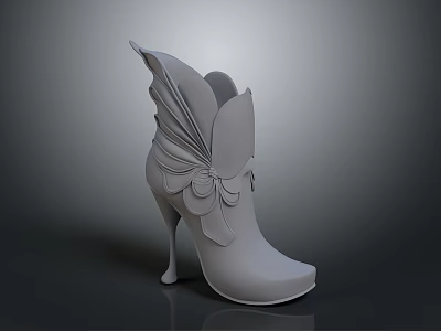 Gray High Heels Featuring Flower Decoration and Wing Design with Stiletto Heel Unique Style 3d model