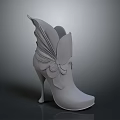 Gray High Heels Featuring Flower Decoration and Wing Design with Stiletto Heel Unique Style
