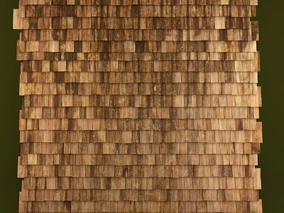 Natural Wooden Shingle Wall with Warm Brown Tones and Overlapping Layered Rustic Texture 3d model