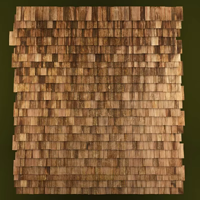 Natural Wooden Shingle Wall with Warm Brown Tones and Overlapping Layered Rustic Texture 3d model