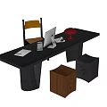 Desk and Chair Stool Desk Lamp Single Chair 3d model