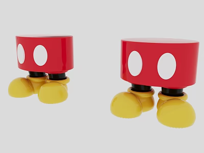 Two Red Doll Figures With White Dots And Yellow Feet Features Design 3d model