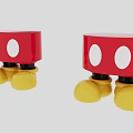Two Red Doll Figures With White Dots And Yellow Feet Features Design