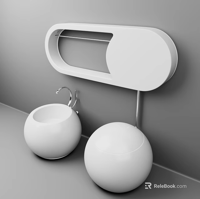 Modern White Washbasin Design With Round Bowls And Wall Mounted Structure 3d model 