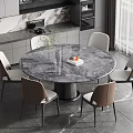 Elegant Modern Dining Table Set With Marble Tabletop And Comfortable Chairs 3d model