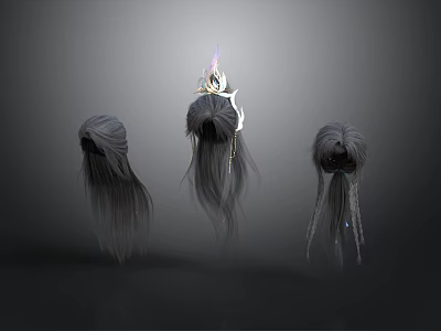 Stylish Long Hair Wigs In Various Designs With Decorative Elements For Daily Use 3d model