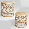 Natural Rattan Woven Round Stools With Geometric Hollow Design For Home Decor