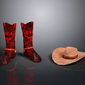 Fashionable Red Cowboy Boots And Classic Cowboy Hat For Daily Use