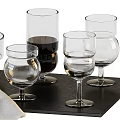 Tableware Set Including Transparent Glassware Various Shapes Black Tray White Napkin And Wine Glass