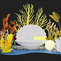 White Seashell Photo Spot With Colorful Coral Green Seagrass And Glowing Ball