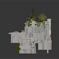 Modern Geometric Stone Architectural Structure With Greenery And Multi Level Platforms