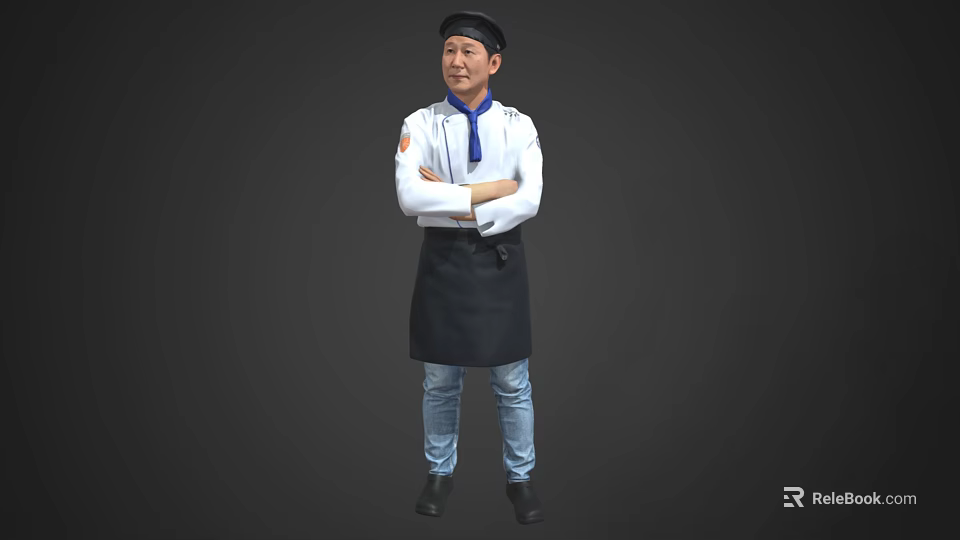 Game And Movie Character Chef In White Uniform With Black Apron Arms Crossed 3d model 