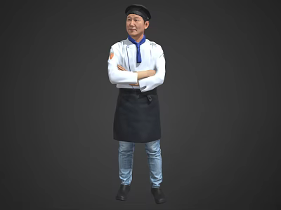 Game And Movie Character Chef In White Uniform With Black Apron Arms Crossed 3d model