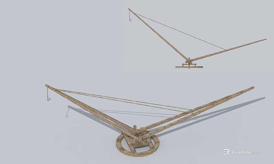 Vintage Wooden Mechanical Lever Devices With Ropes Arms And Circular Base 3d model 